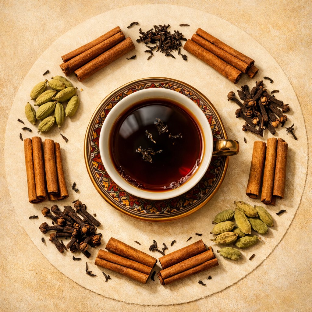 Cup of Yemeni tea with spices